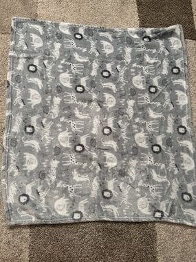 Gray Animal Print Plush Baby Blanket